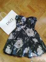 Официална черна рокля на цветя с голи рамене Fervente от магазин DIZI