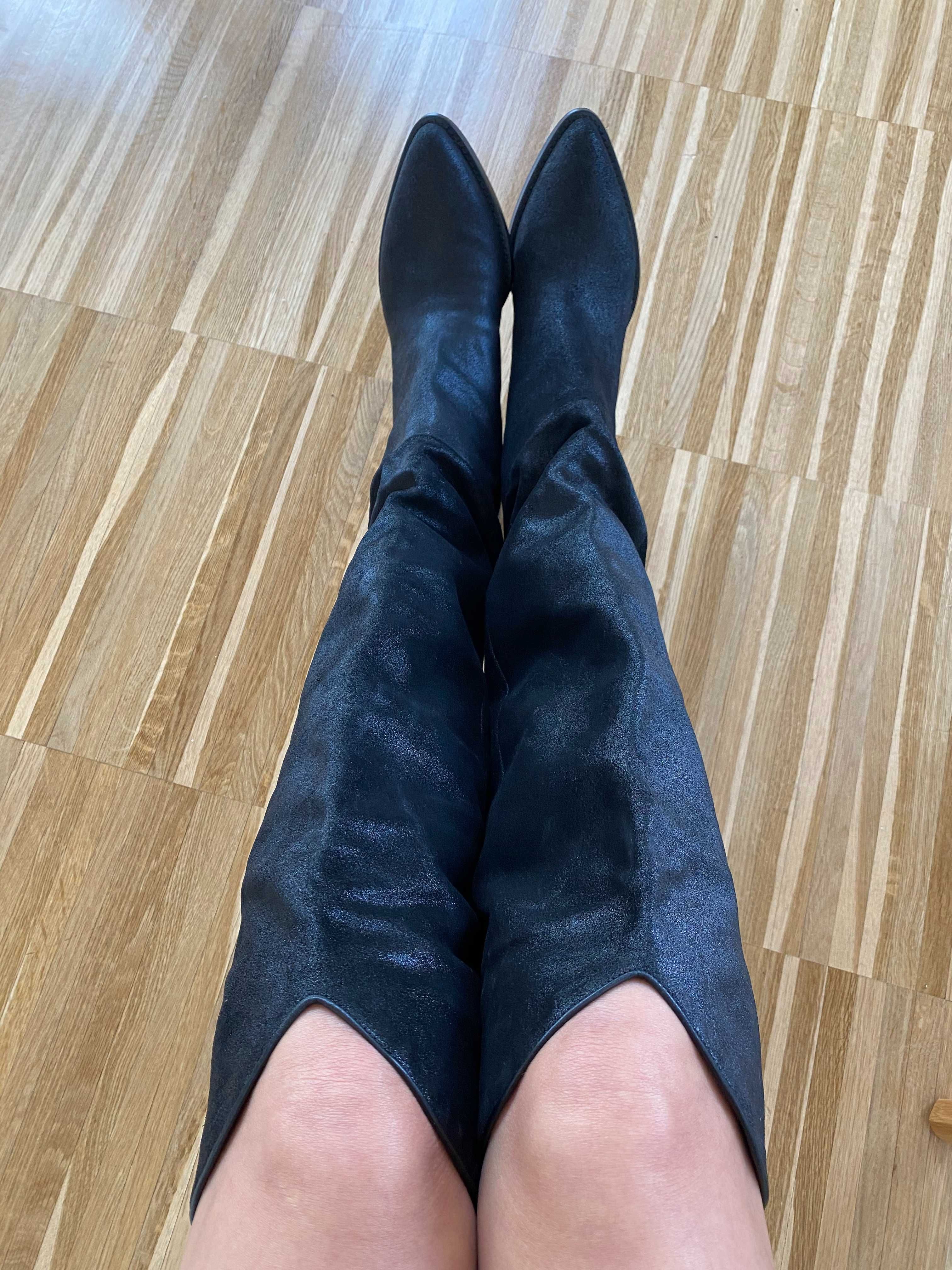 Musette - Cizme cowboy boots - din piele intoarsa, neagra sclipitoare