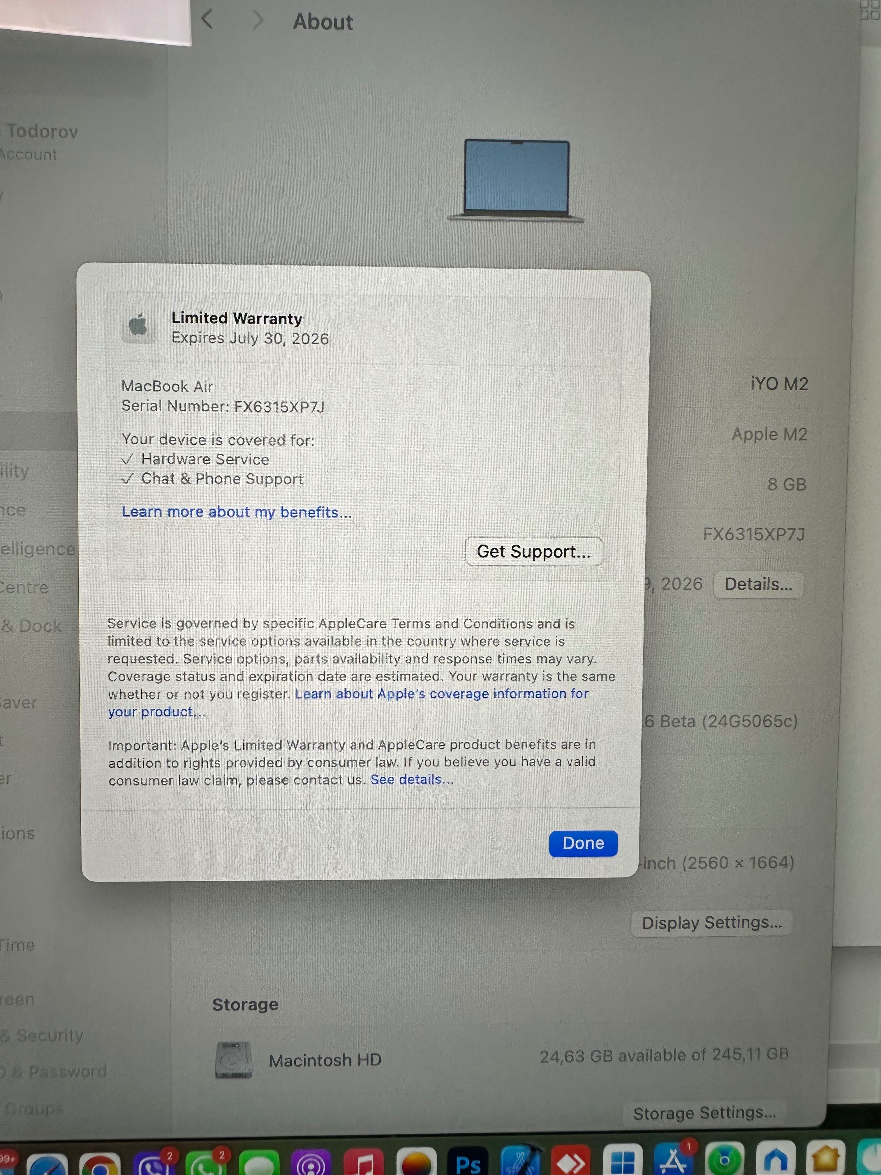 MacBook Air M2 13,6, като нов, гаранция