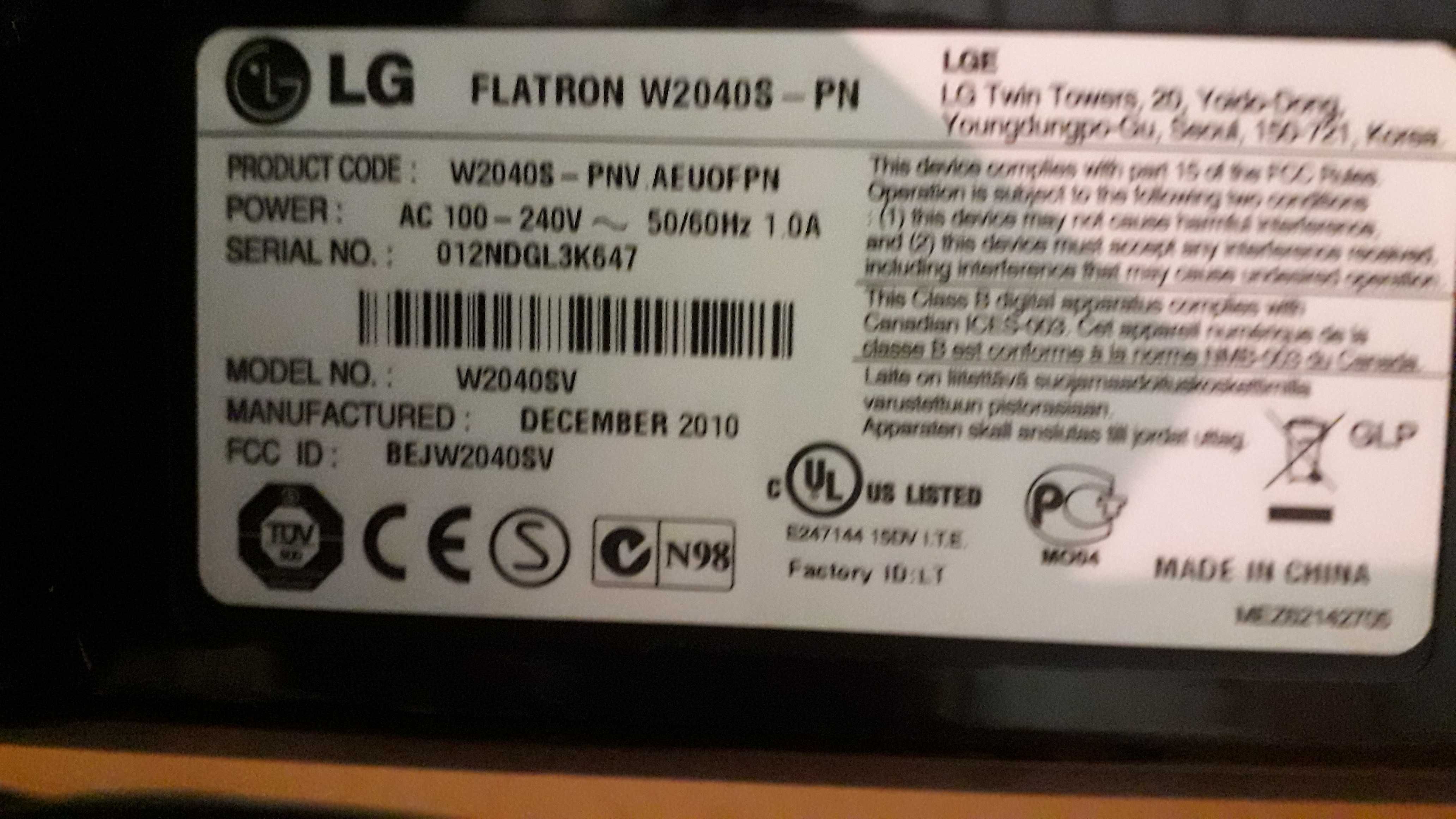 Monitor Lg Flatron W2040S