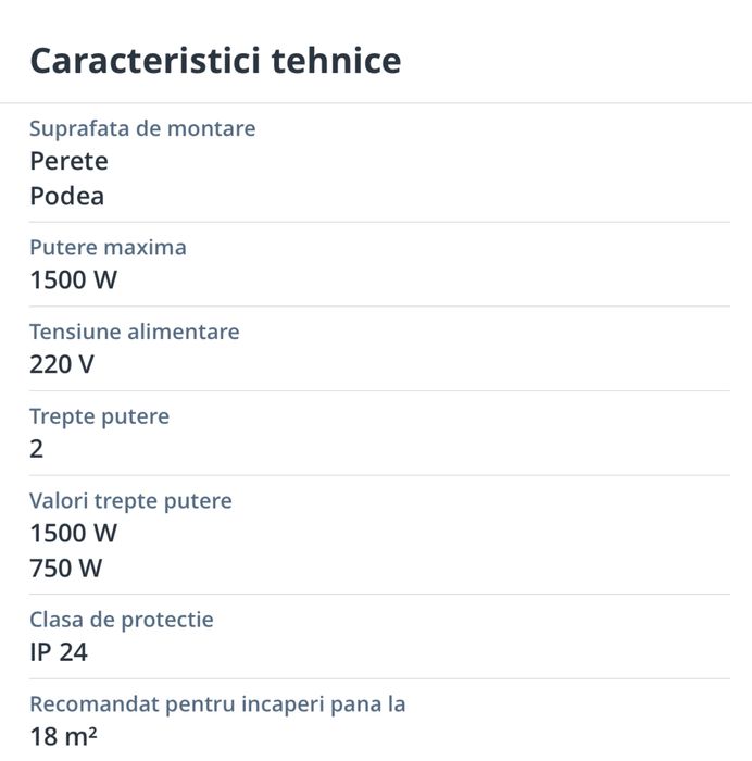 Convector cu panou de sticla VONROC 1500W in doua trepte