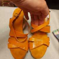 Sandale de vara cu toc, piele naturala portocalie, marime 38, ca noi