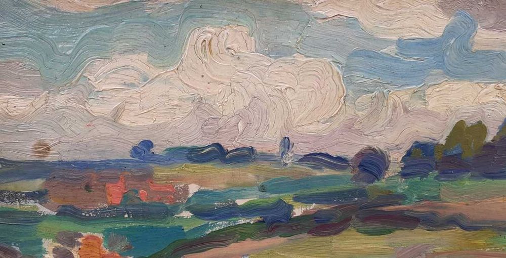 Tablou vechi - peisaj dobrogean - semnat N. Darascu