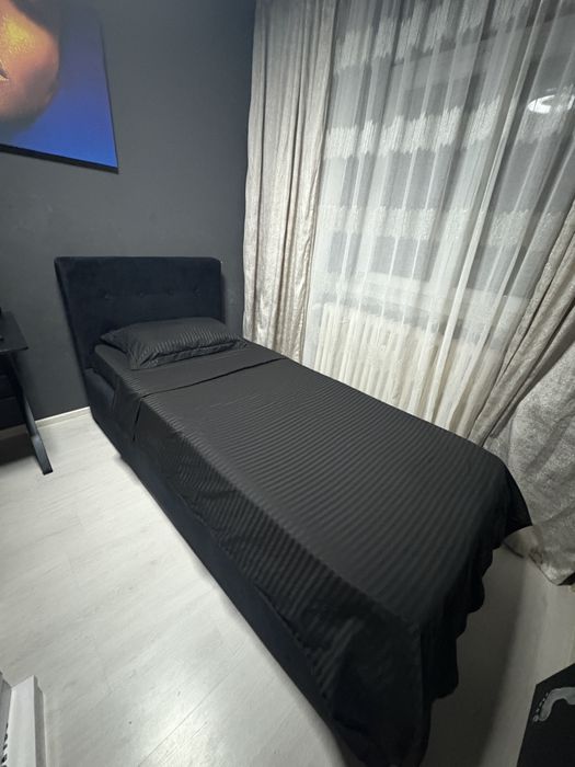 Pat tapitat GEORGIA + saltea ortopedică 90x200 cm