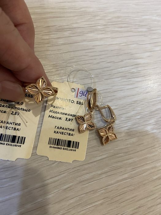 Набор серьги и кольцо красное золото, с алмазной обработкой. Вес 6,5 г