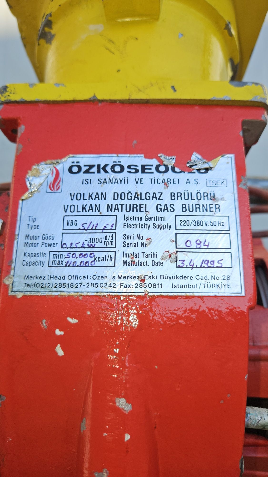 Arzător industrial ÖZKÖSEOLOĞU Volkan Turcia
