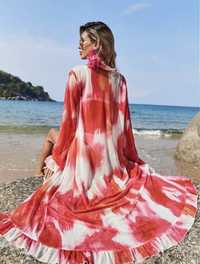 Rochie de plaja lunga roz colorata