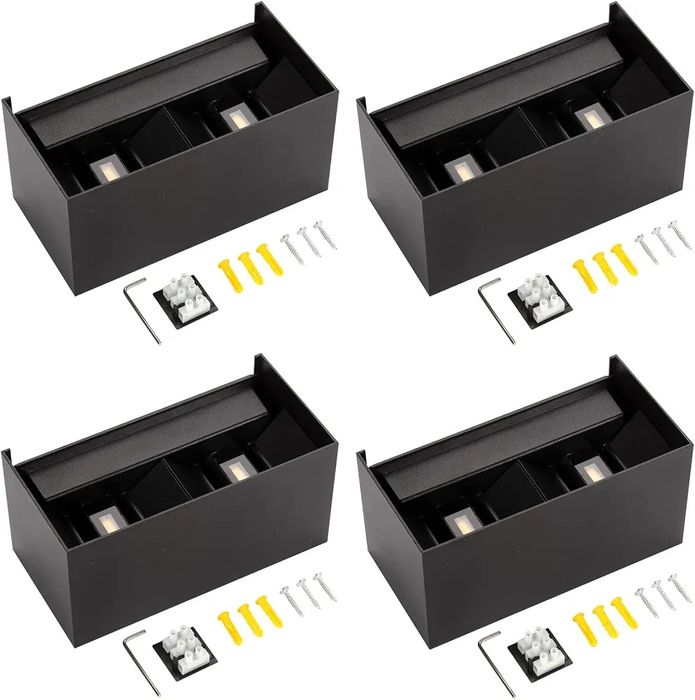 Комплект от 4×24 W LED стенни лампи за вътрешна/външна употреба, черни