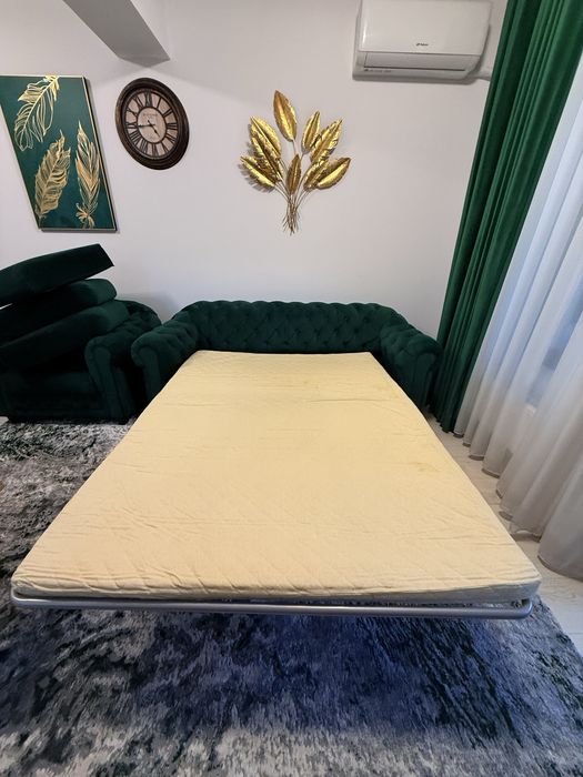 Canapea extensibila + fotoliu chesterfield verde