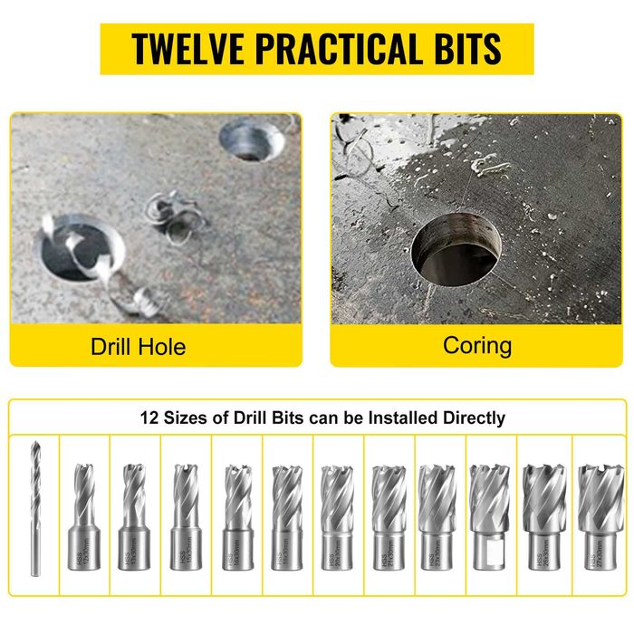Bormașină magnetică 1100W, diametru 40mm, 12000N, 580 RPM, 12 burghie