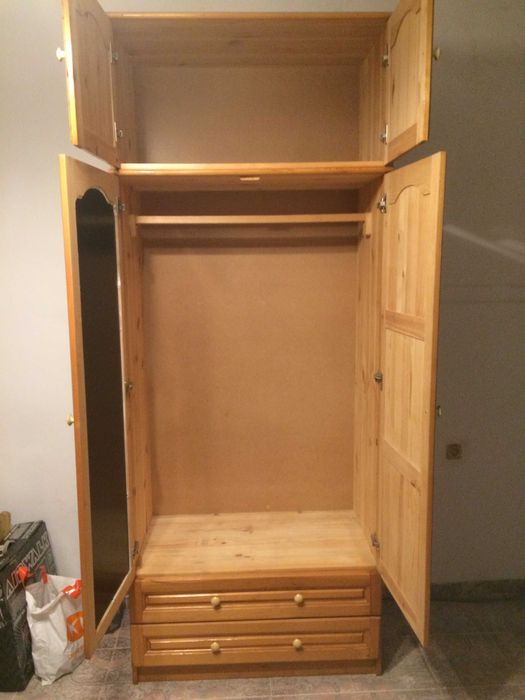 Гардероб масив - бял бор (чам) с настройка 225/90/50 см