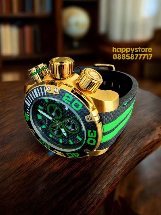 INVICTA Carbon Gold/Green 52 mm, Инвикта нов ръчен часовник