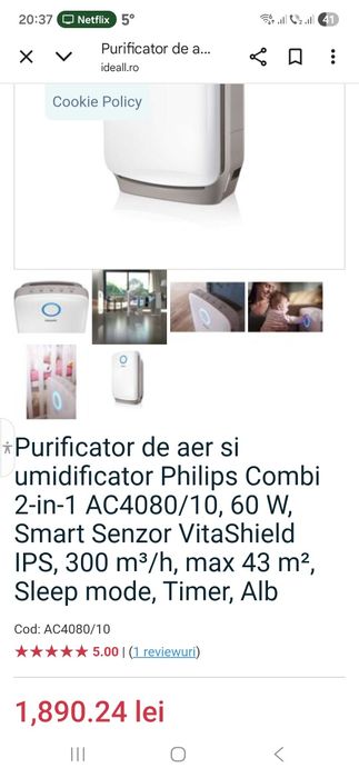 Purificator si umidificator PHILIPS AC4080/10, 3 trepte d
