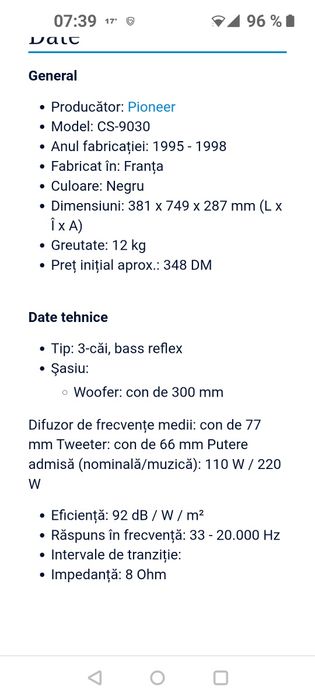 Vând doua boxe Pioneer CS 9030