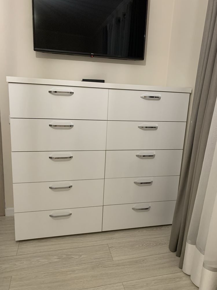 Comoda + 2 noptiere mdf lucios alb
