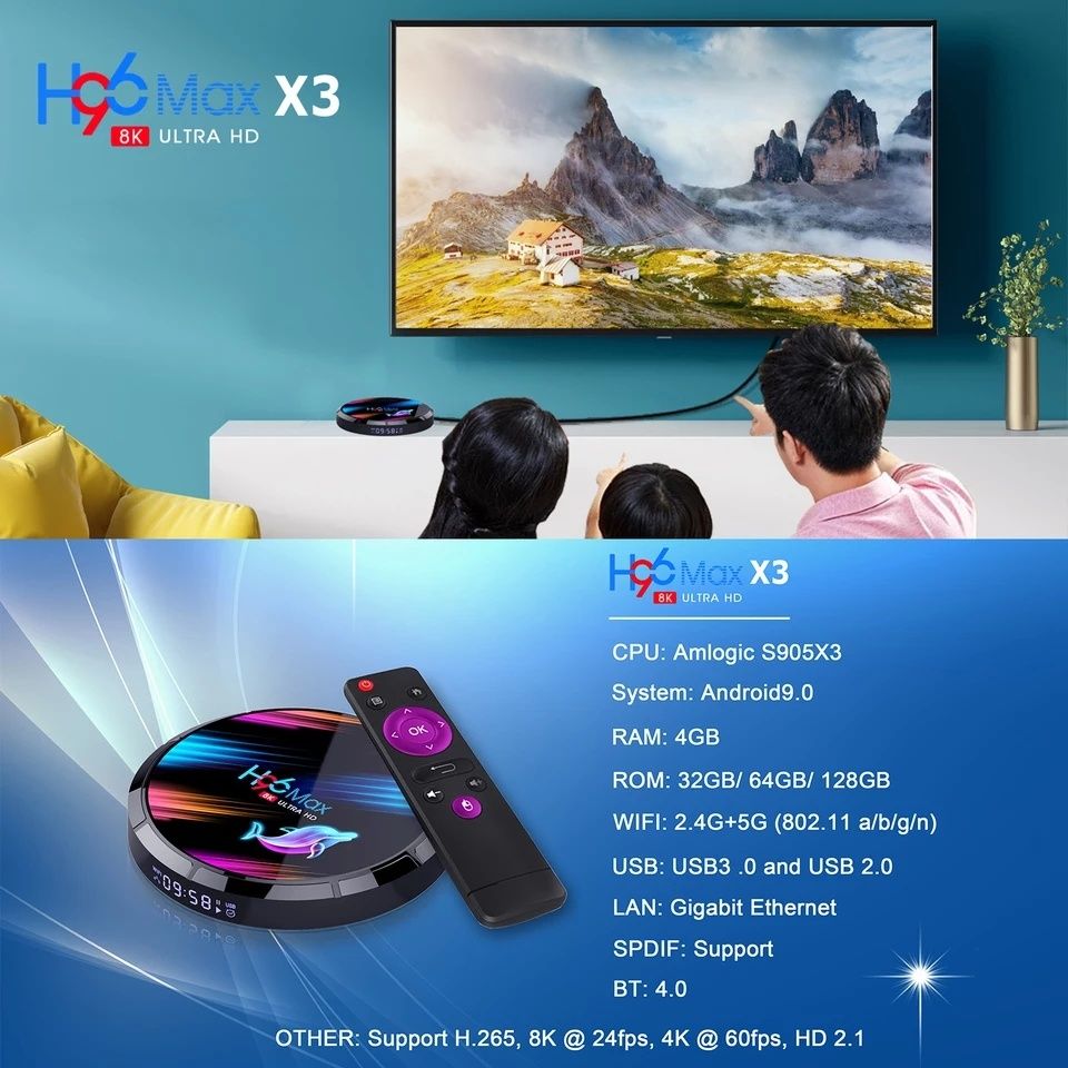Smartbox H96maxX3 4/32гб.Youtube+Бепул Каналлар+Кинолар чексиз.яш