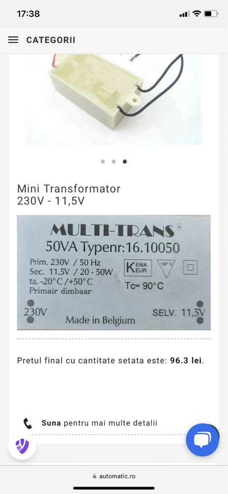 Transformator 11,4V  6,5A , Germania