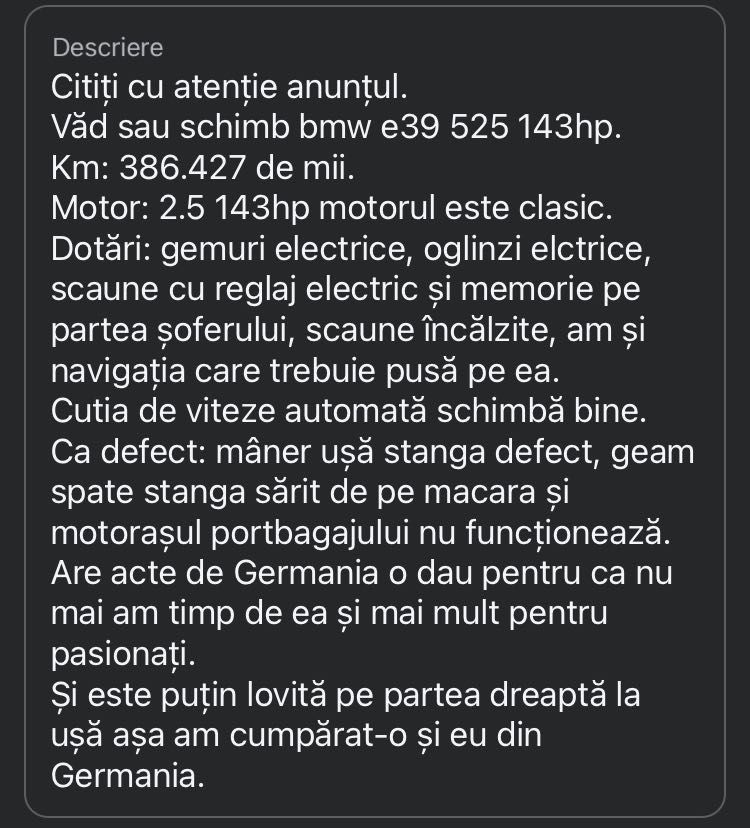 Vând sau schimb bmw e39, citi descrierea