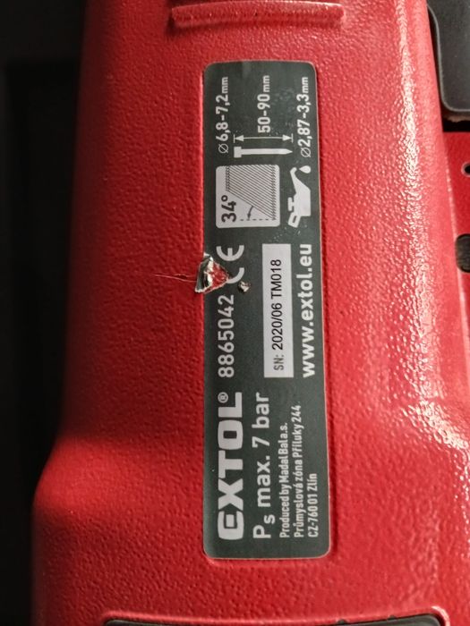 Пневматичен пистолет за пирони (такер] EXTOL NF 2