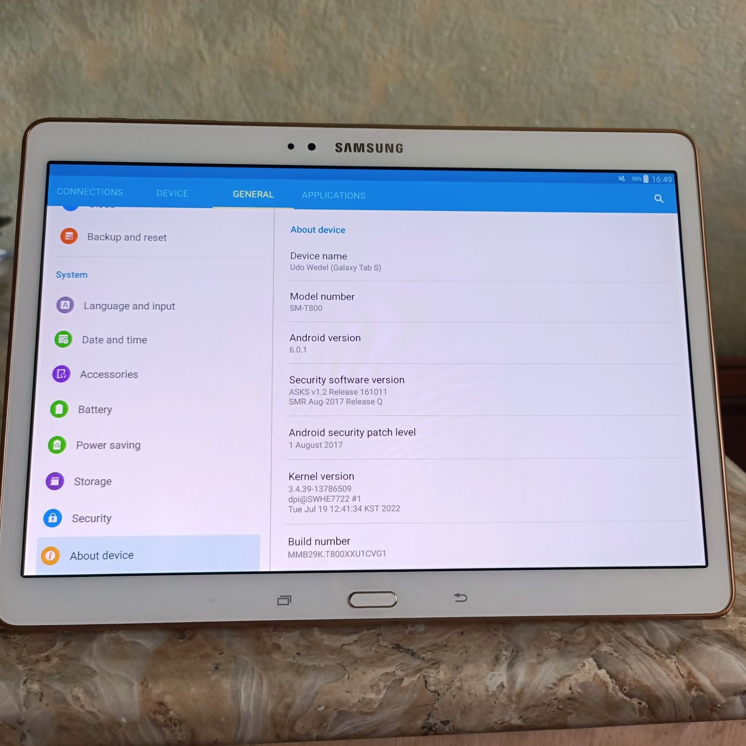 Device name: Galaxy Tab S