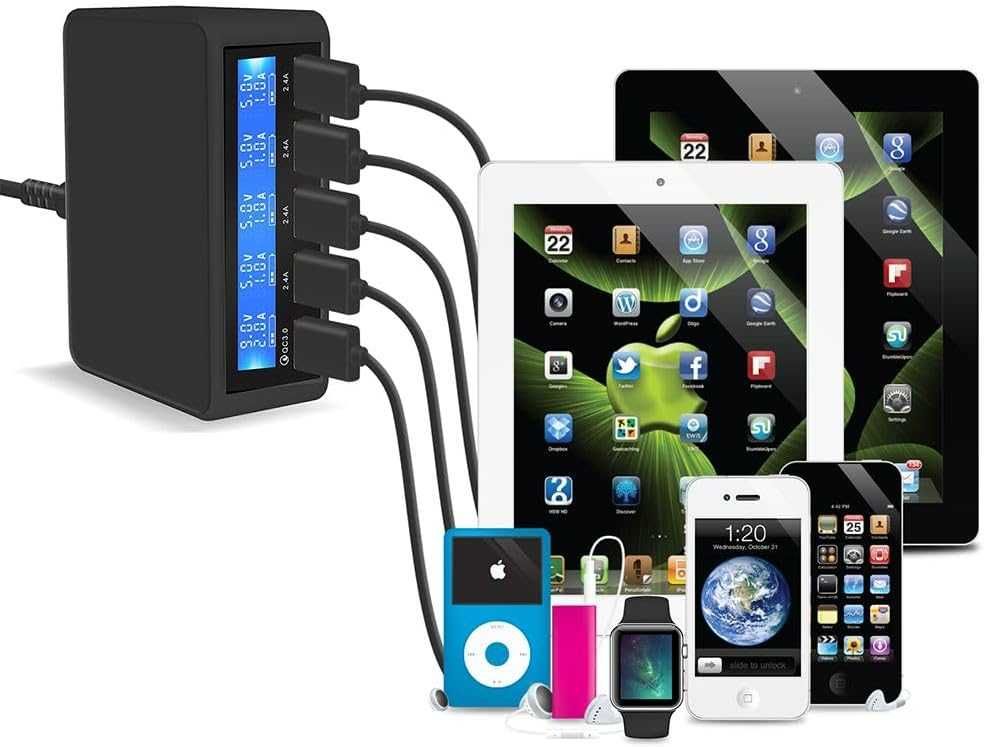 Интелигентна зарядна станция с 5 USB порта 50 вата и бързо зареждане