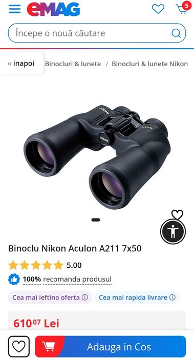 Binoclu Nikon Aculon A211 7x50, produs nou, INTACT