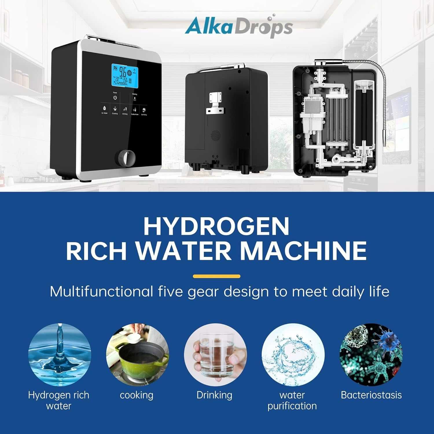 Йонизатор за алкална вода AlkaDrops диапазон pH 3-11 8000 литра/филтър