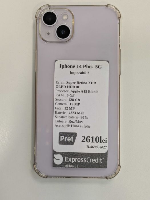 Iphone 14 Plus 5G  (Ag27 Gara2 b.46989) - garantie 2 ani!