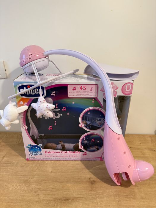 Carusel muzical 3 in 1 Chicco Rainbow cu proiectie, roz, 0 luni+