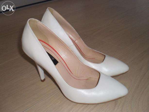 Pantofi ivory cu toc comod, din piele naturala, mireasa