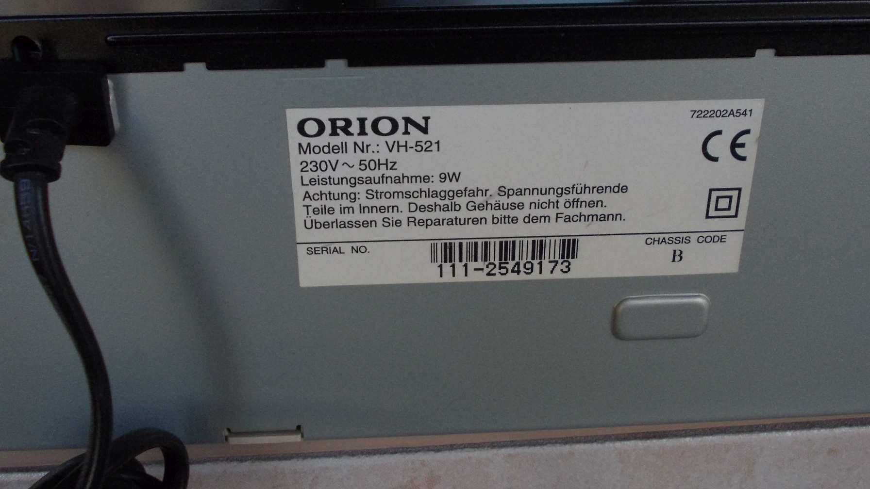 Video ORION VH-521 recorder vcr vhs, defect