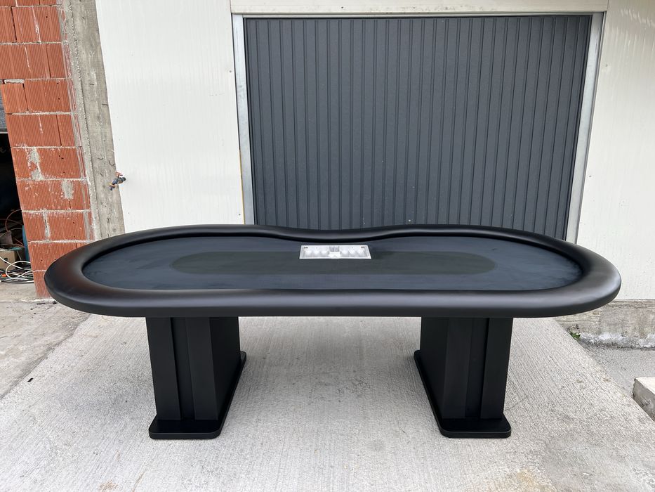 Masa Poker full black leather cu jetoniera metalica Casino stoc