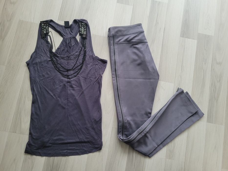 Pantaloni +top gri de firma marime M
