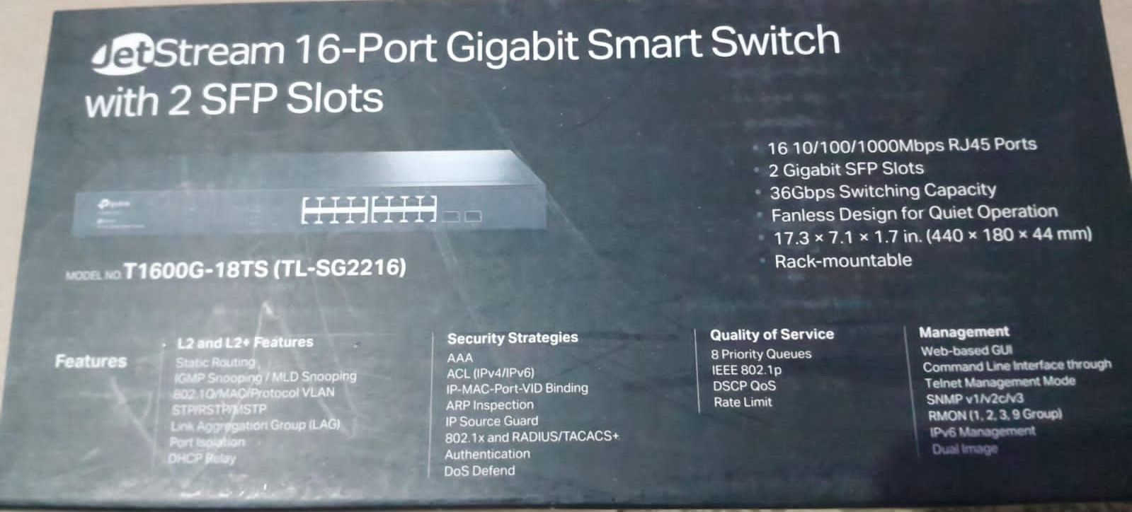 JetStream 16 -Port Gigabit Smart Switch with 2 SFP Slots