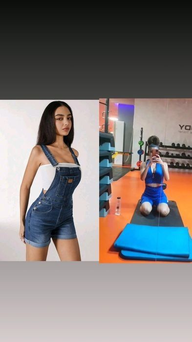 Salopetă din blugi scurtă/complet fitness albastru