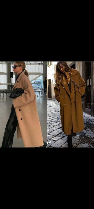 Пальто, цвет коричневый, справа модель, размер овер (48-50)