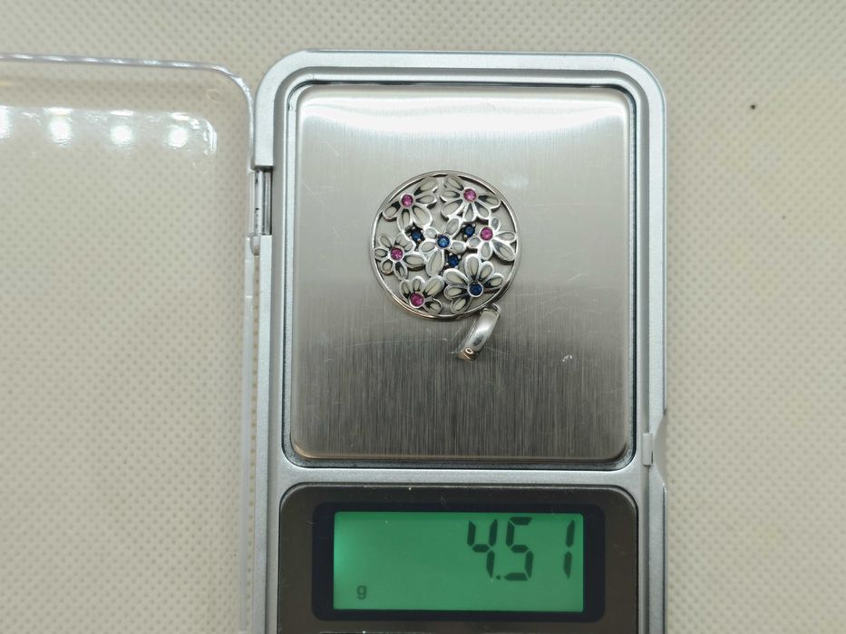 Set floral din argint 925 cu email, rubine și spinel albastru