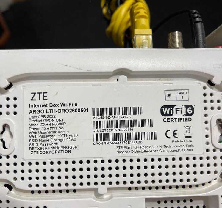 Router ZTE ZXHN F6600R FTTH - wi-fi 6 - GPON Optical Terminal