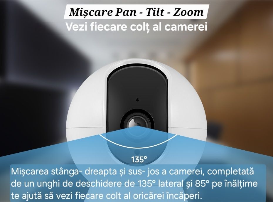 Cameră WiFi Tuya. Urmărire mișcare. Pan-Tilt-Zoom. Audio-Video. HD.