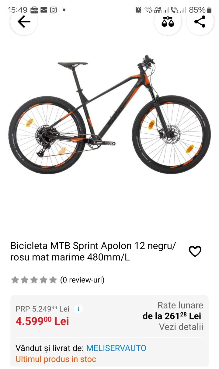 Bicicleta MTB Sprint Apolon 29 Negru Mat/Orange Neon