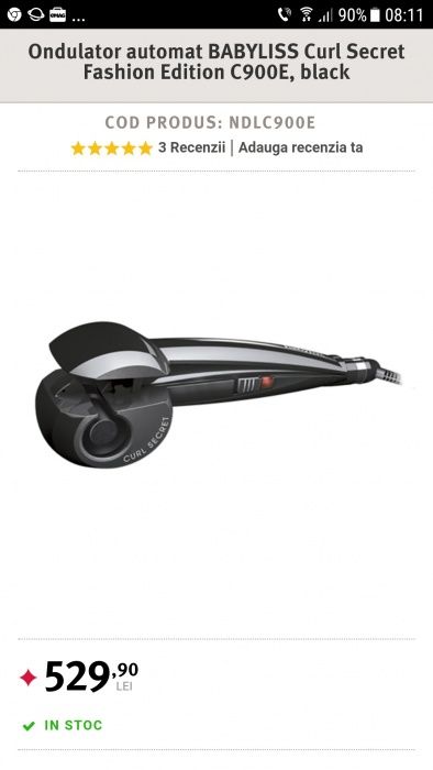 Ondulator Babyliss Curl Secret Fashion Edition C900E, Placare ceramică