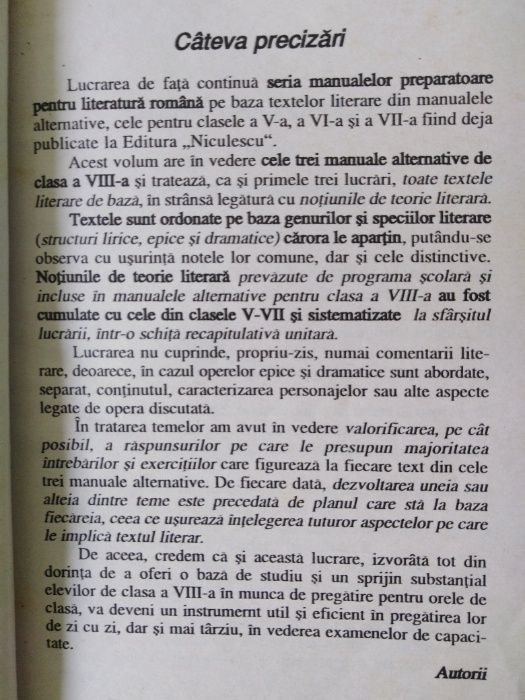 literatura romana Manual preparator pentru clasa a VIII-a Ed.Niculescu