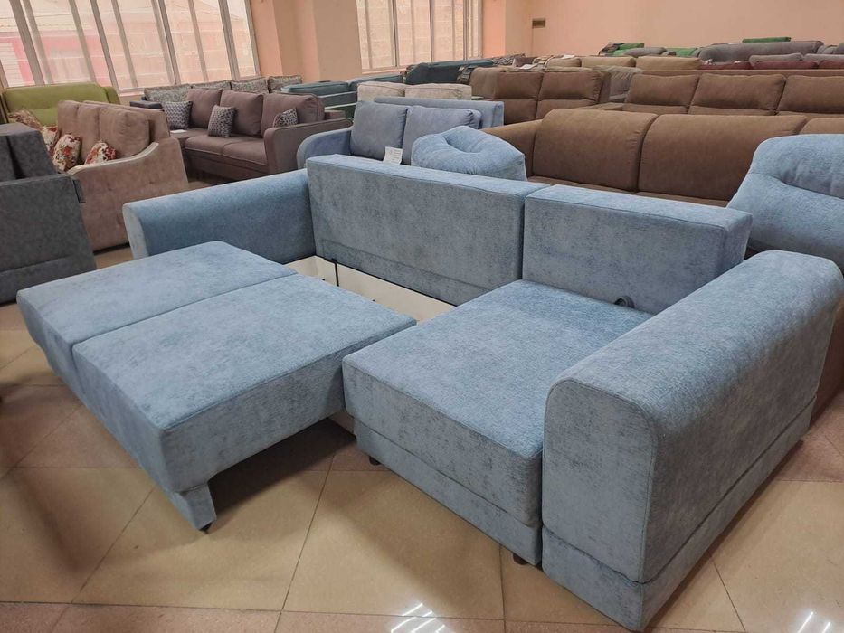 Сероголубой диван угловой без угла