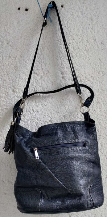 Geanta piele naturala Blossom, bleumarin, dimensiuni 37 x 28 x 16 cm