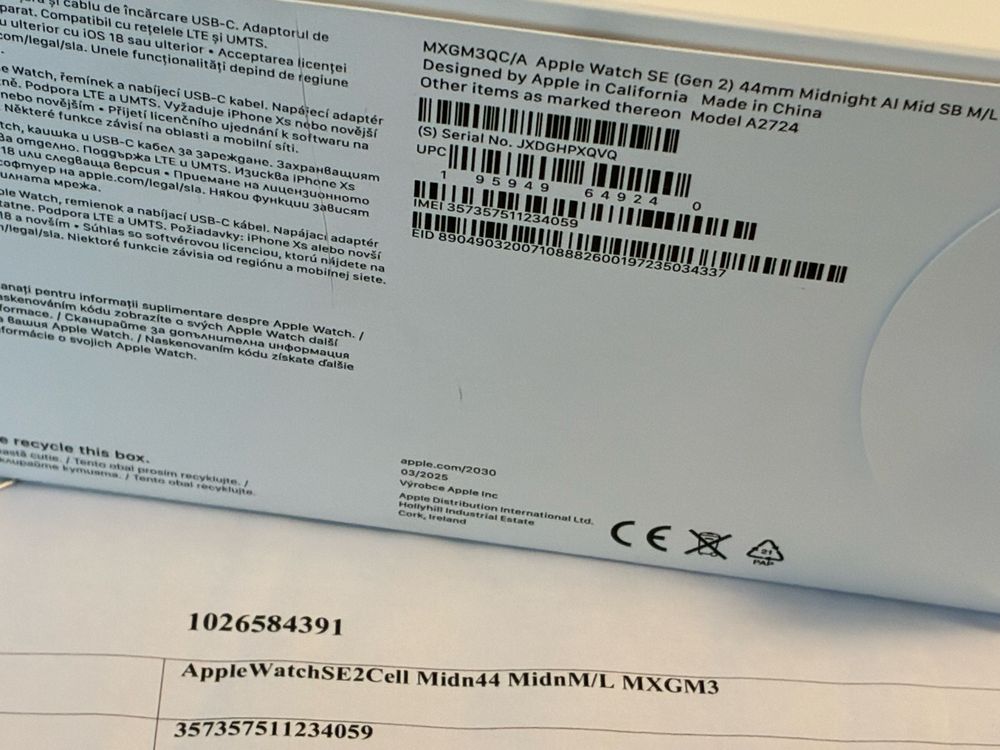 КАТО НОВ 44mm Apple watch SE2 v3 CEL A1 Гаранция 2027 MIDNIGHT