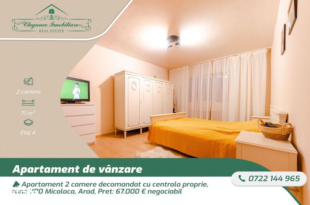 Apartament 2 camere decomandat cu centrala proprie, zona 700 Micalaca,