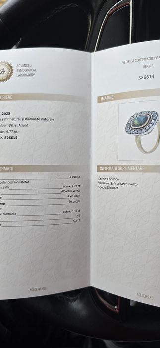 Inel aur 18 k diamante si safir natural antourage