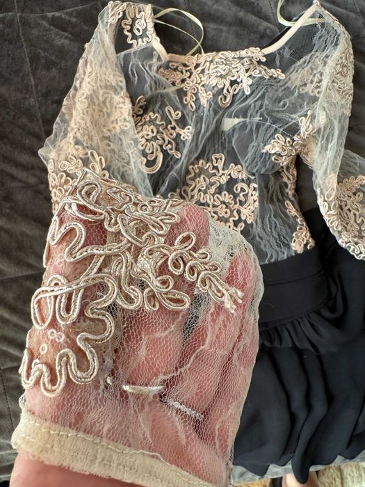 Rochie de seara cu dantela bej  si voal negru NOUA_marime 36