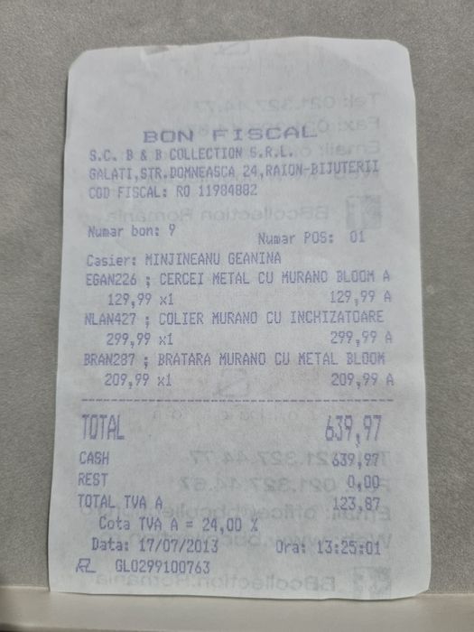 Vând set bijuterii murano