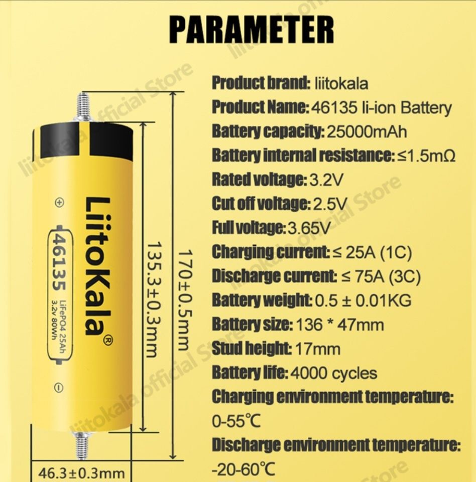 Lifepo4 клетки Litokala 3.2V 25Ah